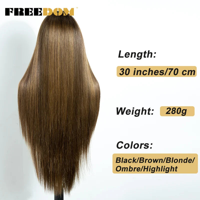 Pre-Plucked Synthetic Lace Front Wig for Black Women 30 Inch Ombre Brown Straight Hair