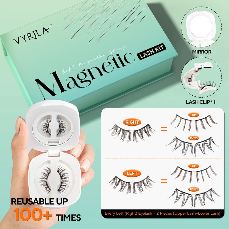 Reusable Magnetic False Eyelashes Kit - Natural Look, No Glue Needed, Soft Magnetic Strips