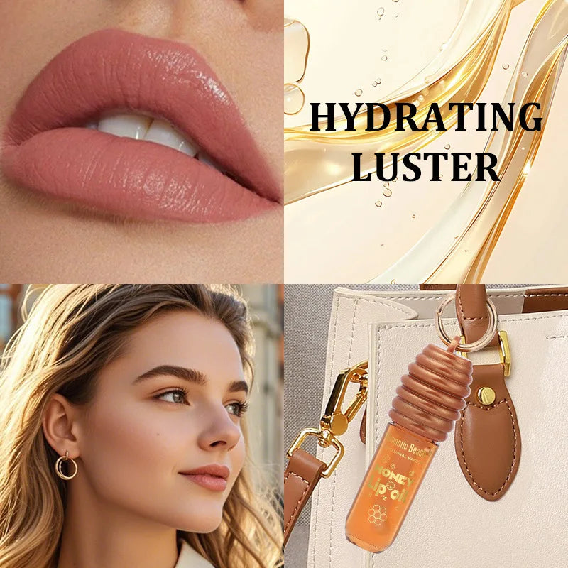 Moisturizing Lip Gloss with Keychain - Hydrating Lip Oil & Lipstick Glaze for Bags
