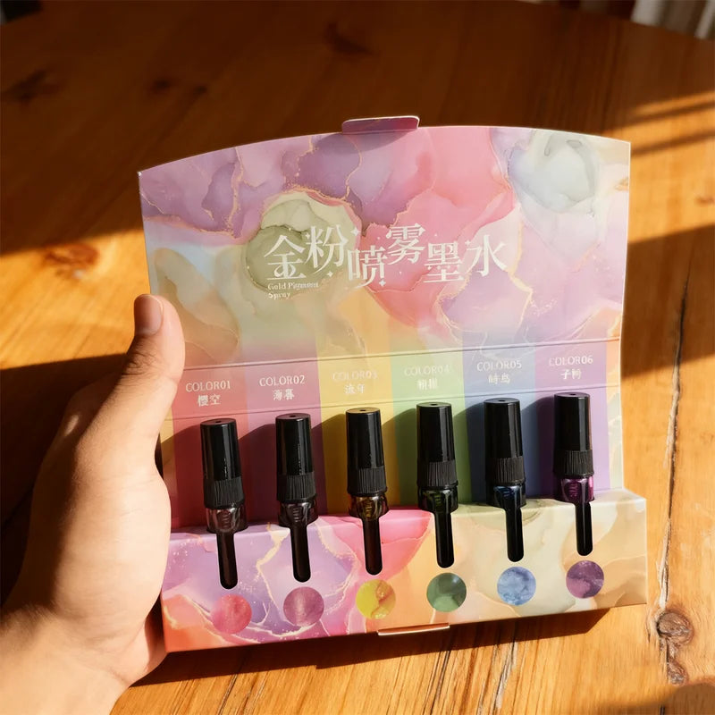 6Pcs Bright Gold Spray Ink Set for Graffiti & Art Projects Non-Fading Stackable Colors
