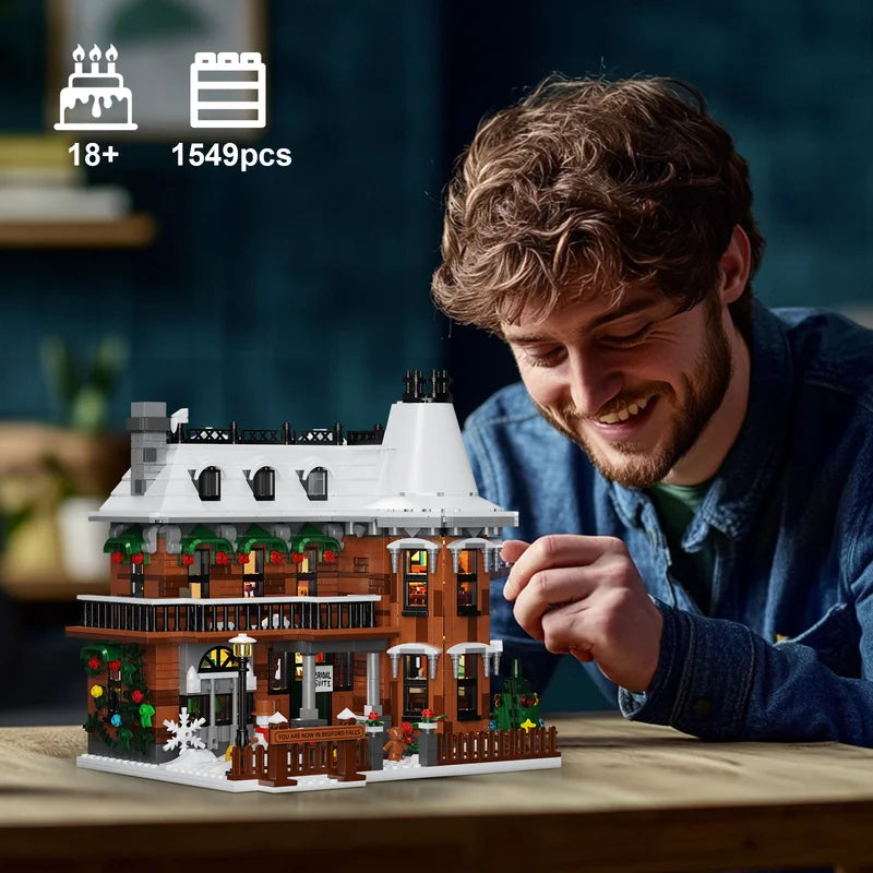 Christmas House Building Blocks Set - Victorian Snow House Decor with 1549 Pieces