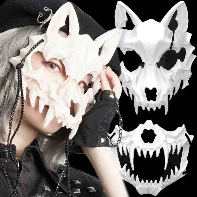 Horror Demon Skull Mask with Long Teeth - Halloween Party Cosplay Prop