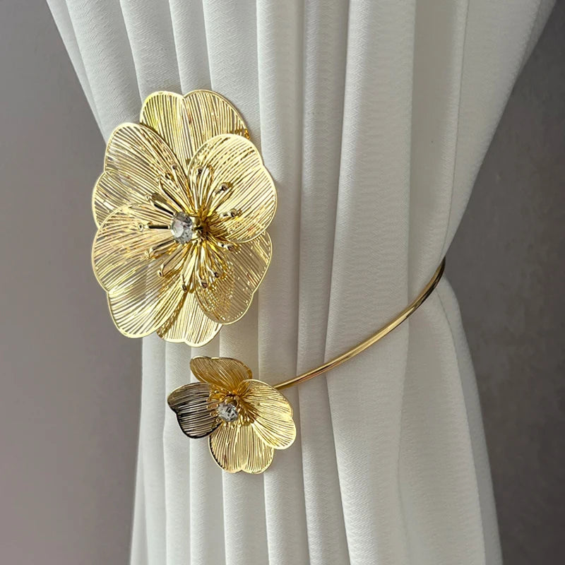 Decorative Gold Flower Alloy Curtain Clips & Ties for Living Room Bedroom Kitchen