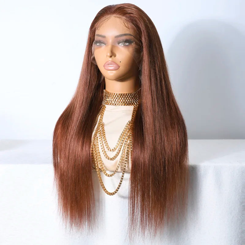 Long Straight Human Hair Wigs 30 Inch Glueless Lace Frontal for Women - Brown, Remy Hair, Colored Options