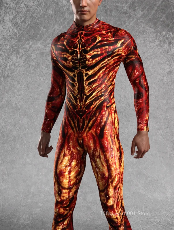 Halloween Zombie Bodysuit Costume for Men - Skeleton Printed Jumpsuit