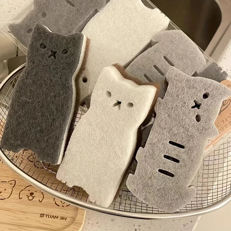 4-Piece Cute Cat Kitchen Sponge Set - Thick Durable Dishwashing Tools