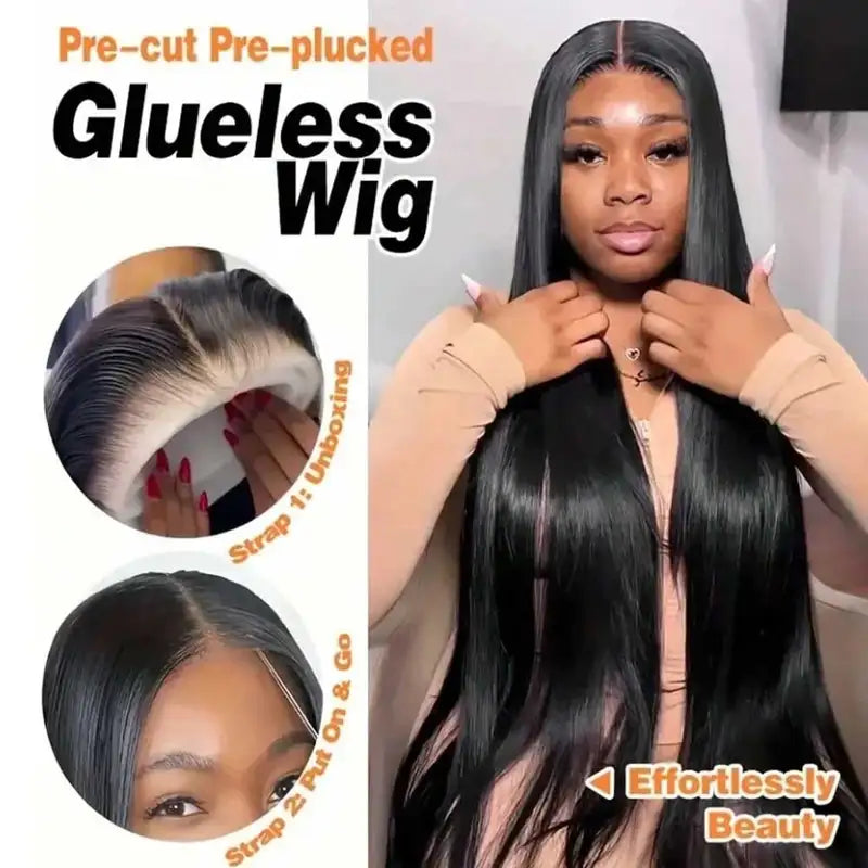 Glueless Lace Front Wig 26-42 Inch Human Hair, Easy Install, No Adhesive, Beginner Friendly