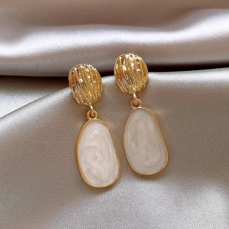 White Irregular Waterdrop Pendant Earrings for Women - Korean Fashion Jewelry