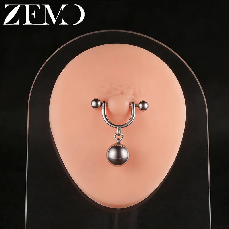 Stainless Steel Nipple Rings Barbell Dangle Piercings 10/12MM - Multiple Variants