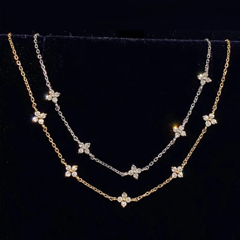 Sterling Silver 18k Gold Plated Zircon Flower Bracelet for Women Jewelry Gift