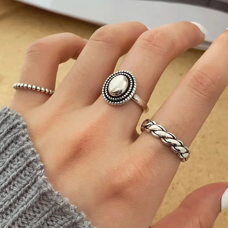 925 Sterling Silver Engagement Ring for Couples Vintage Geometric Thai Style Jewelry