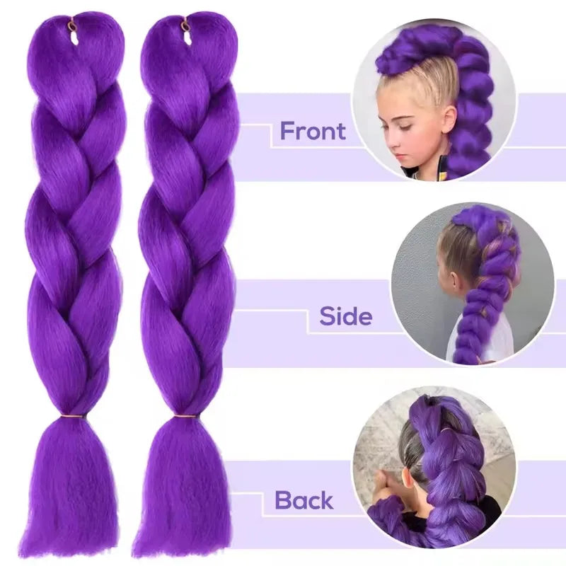 Synthetic 24-inch Long Purple Braiding Hair Extensions for Braids & Cosplay