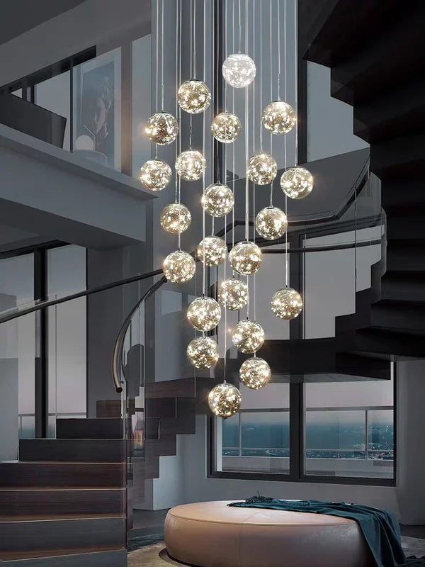 Modern LED Glass Ball Chandelier Dimmable Ceiling Light for Living Room & Staircase