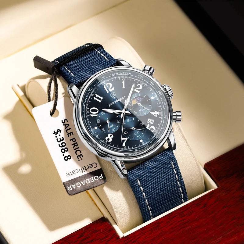 Luxury Waterproof Luminous Chronograph Men’s Military Sport Watch with Nylon Leather Strap
