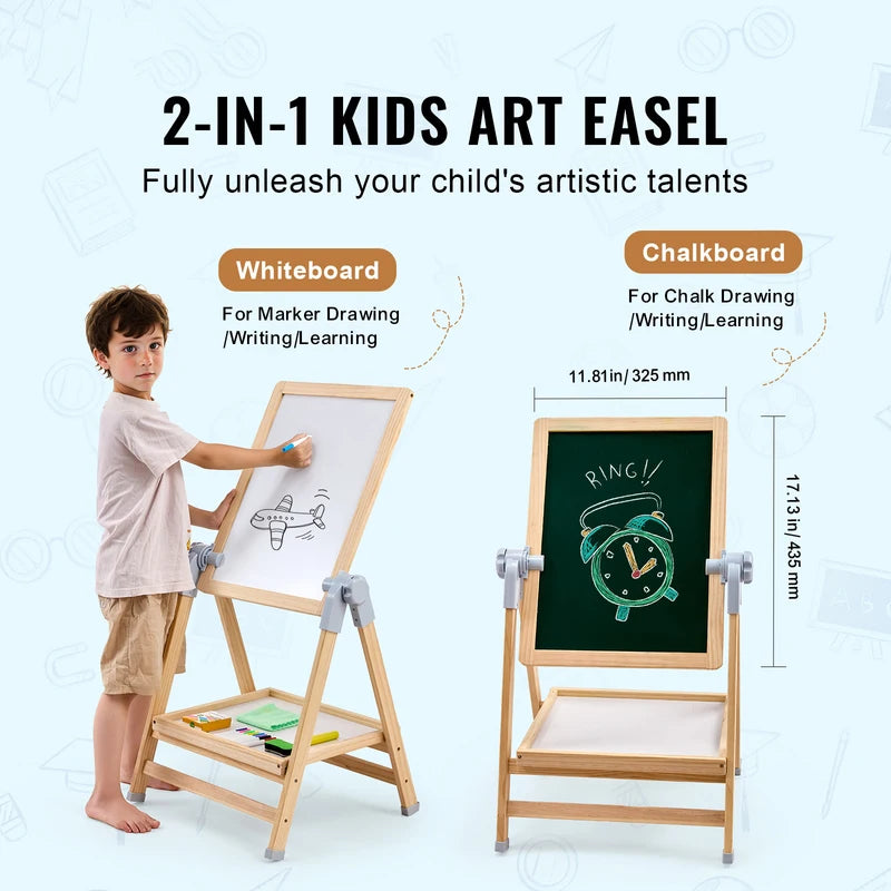 Children's Magnetic Drawing Board Easel with Painting Accessories - Double-Sided Kids Art Set, Adjustable Height