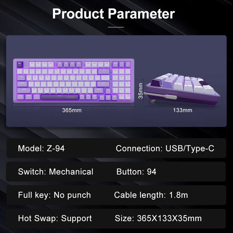 Mechanical Gaming Keyboard 94 Keys Hot-Swap RGB Backlit Wired Keyboard