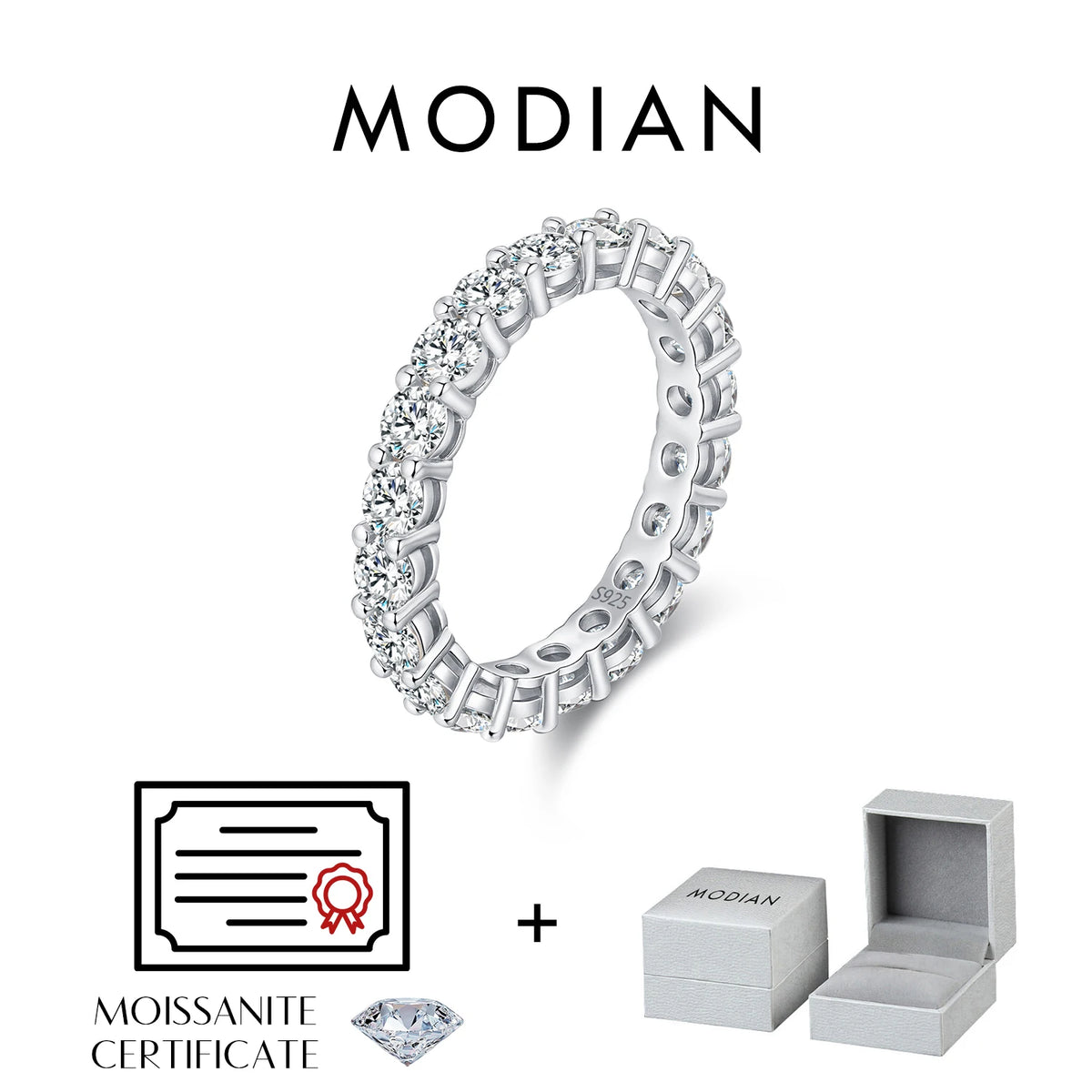 D Color Moissanite Eternity Band Ring 925 Sterling Silver Stackable Jewelry for Women