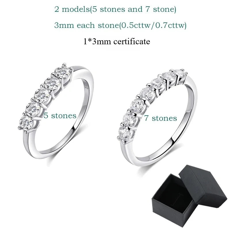 Moissanite Engagement Ring 0.7CT 3mm Silver Wedding Band for Women