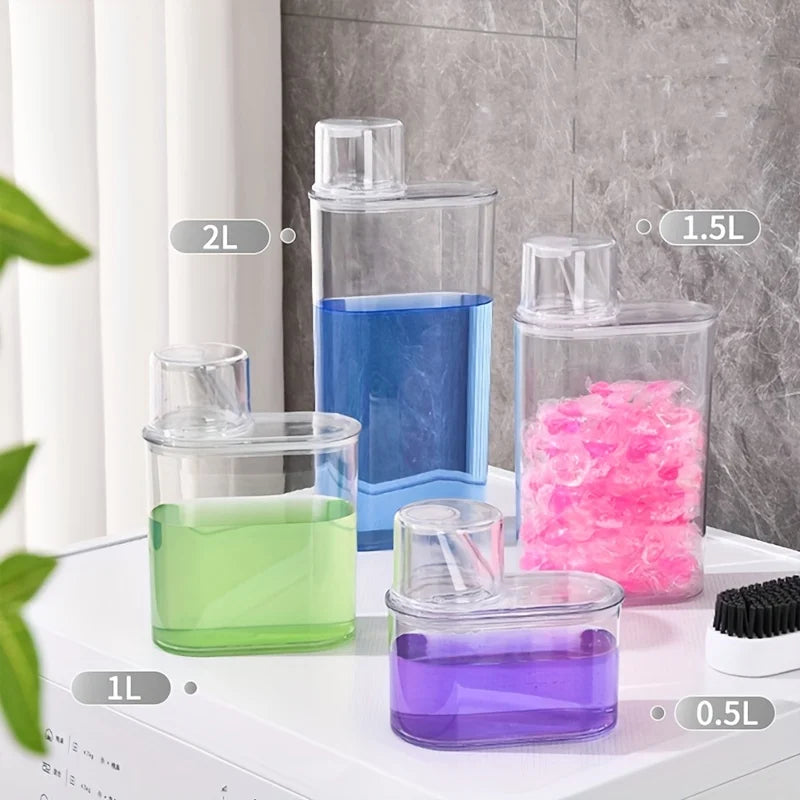Transparent Laundry Detergent Dispenser with Measurement Markings - Storage Box for Powder, Bleach, Fabric Softener
