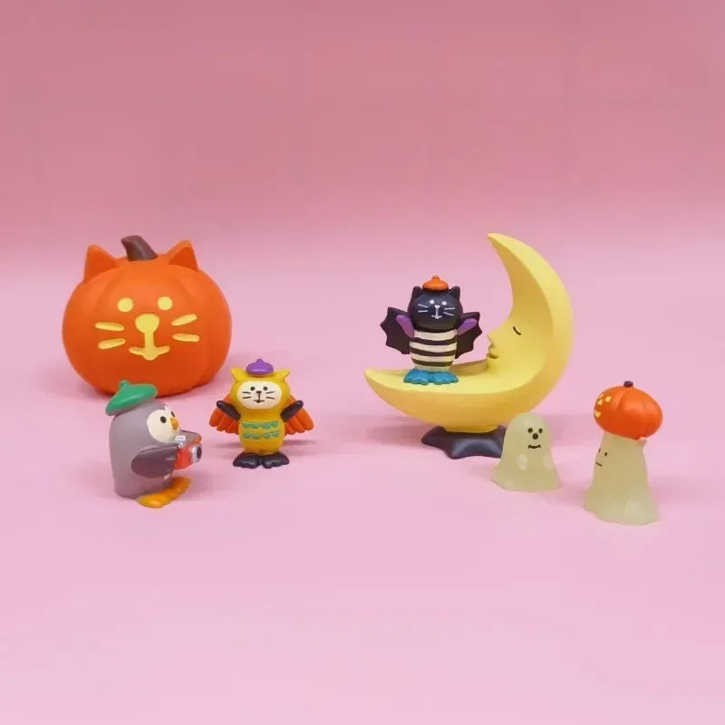 Halloween Pumpkin Night Light Cat Scene Decoration Luminous Resin Ornament - Trendy Creative Gift