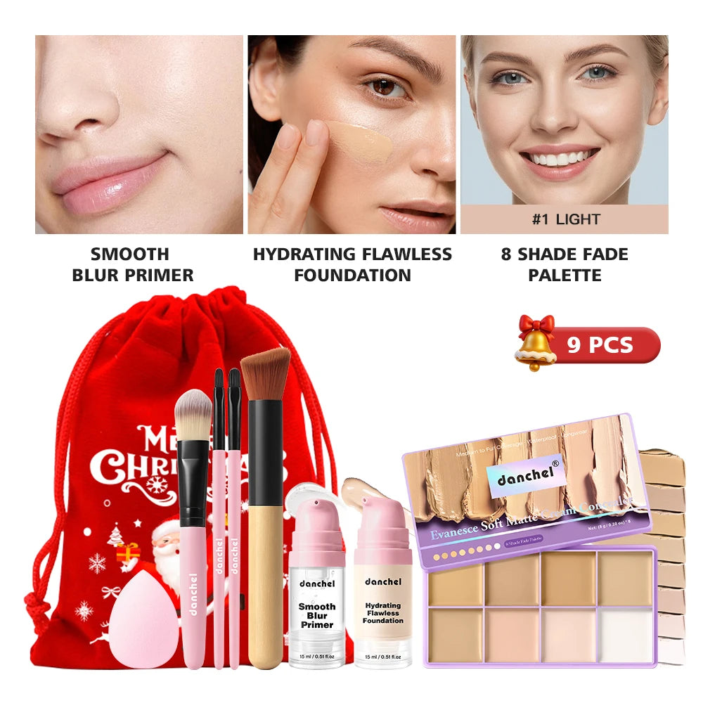 Hydrating Face Primer & Concealer Palette Set - 8-Color Makeup Kit for Women