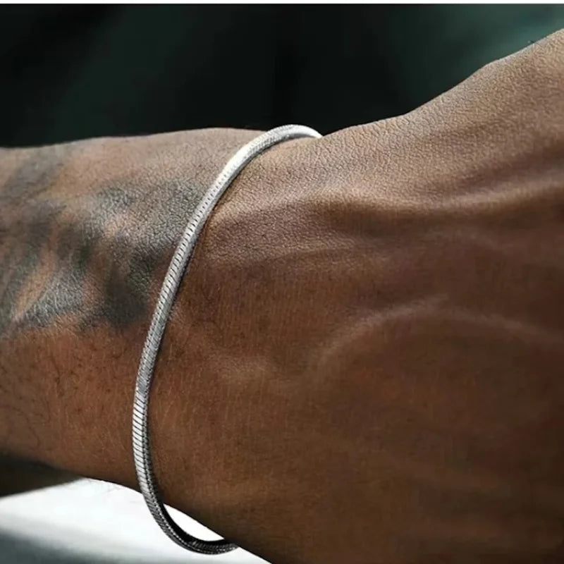 925 Sterling Silver Snake Chain Bracelet Men Women Hip Hop Jewelry 16-23cm