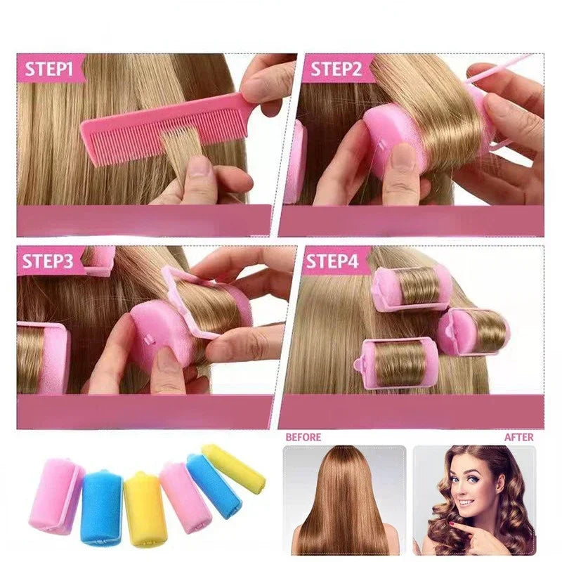 Set of 6-14 Soft Foam Hair Curlers for DIY Styling and Salon Use