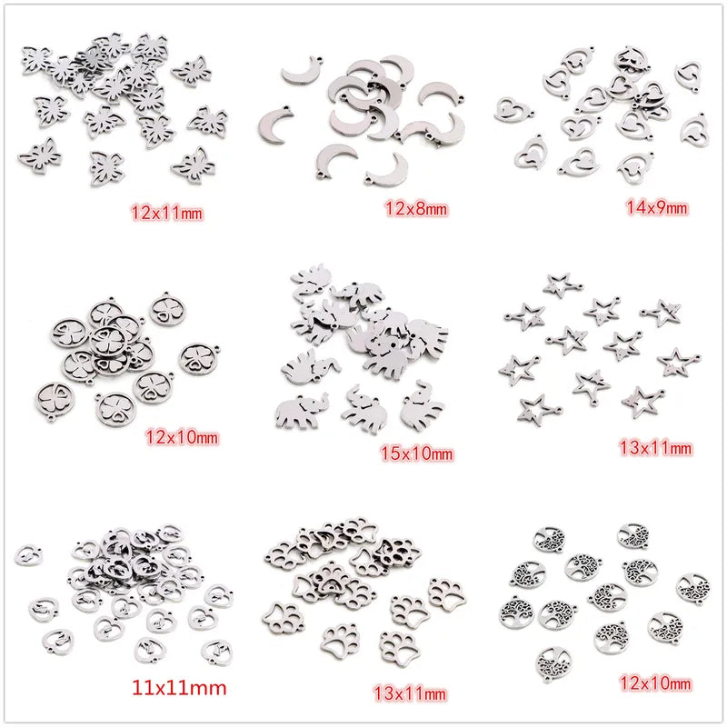 30pcs Butterfly Tree Heart Charms for Jewelry Making - Stainless Steel Handmade Pendants