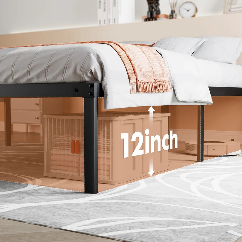 Heavy Duty Metal Bed Frame with Storage Space - Supports Up to 350LBS, Multiple Sizes