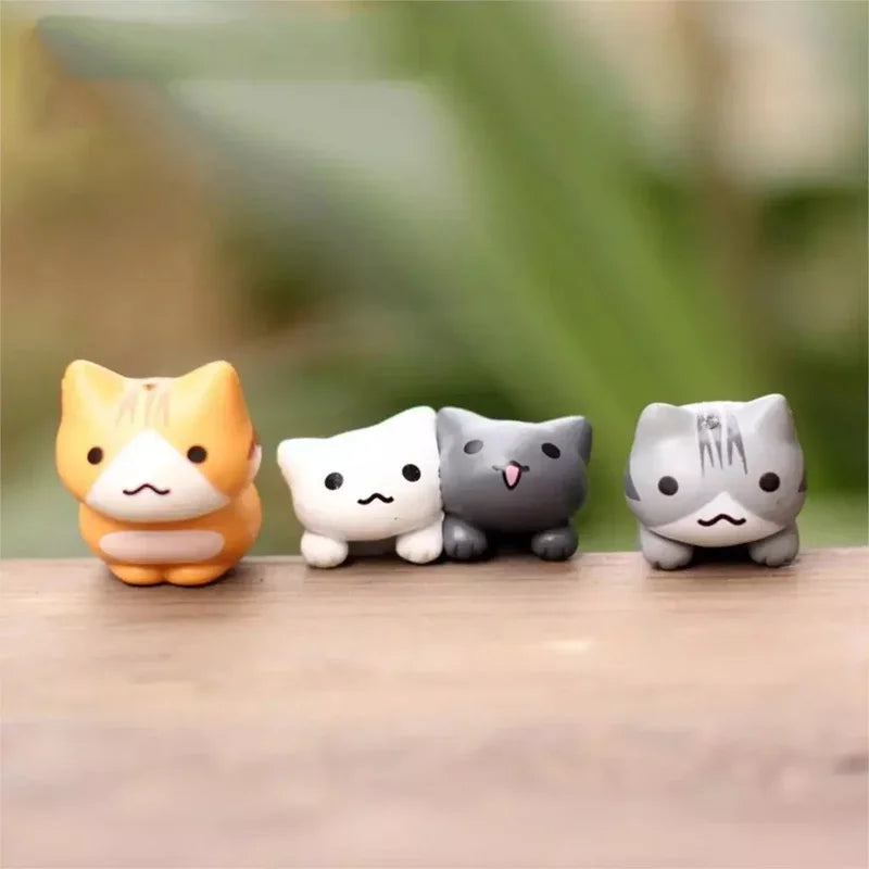 Miniature Lucky Cat Garden Decor Set - Resin Bonsai Landscape Ornaments - 6 Pcs
