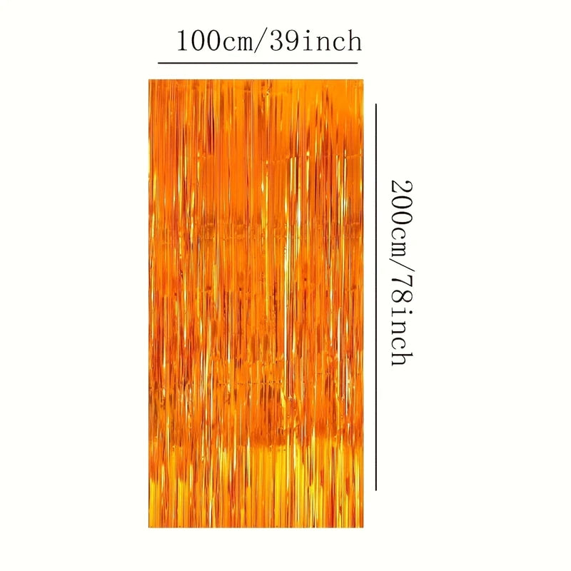 3-Pack Orange Tassel Curtain Background Set for Party Decorations
