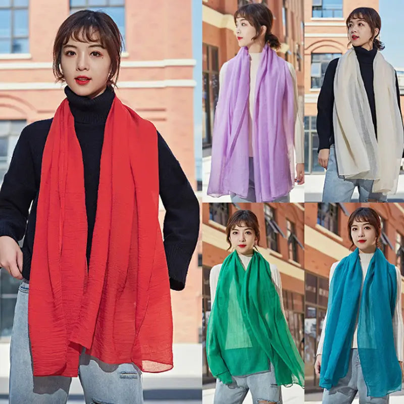 Luxury Korean Style Women's Scarf - Solid Color Shawls & Wraps for Spring & Winter