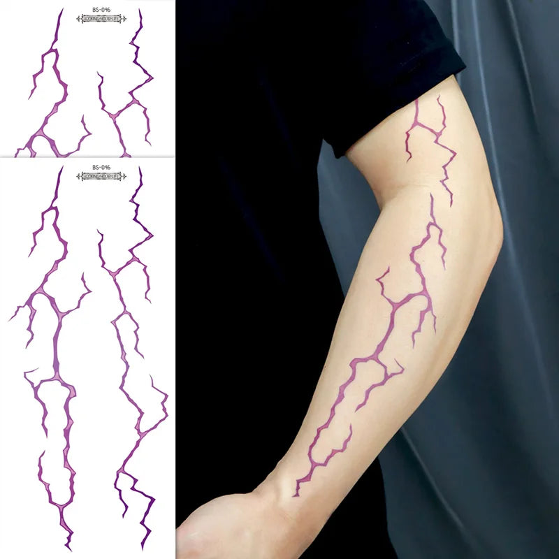 Large Fake Tattoo Stickers - Black & Red Lightning Vein Design for Halloween Face & Body Art