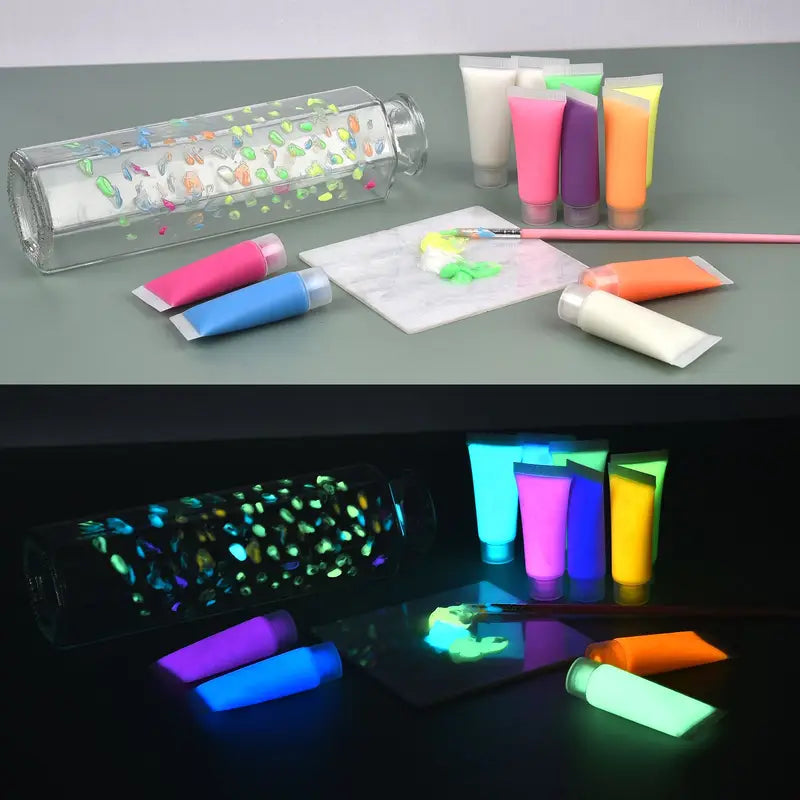 Glow In The Dark Acrylic Paint Set 15g Fluorescent Luminous Pigments for DIY Art and Decoration