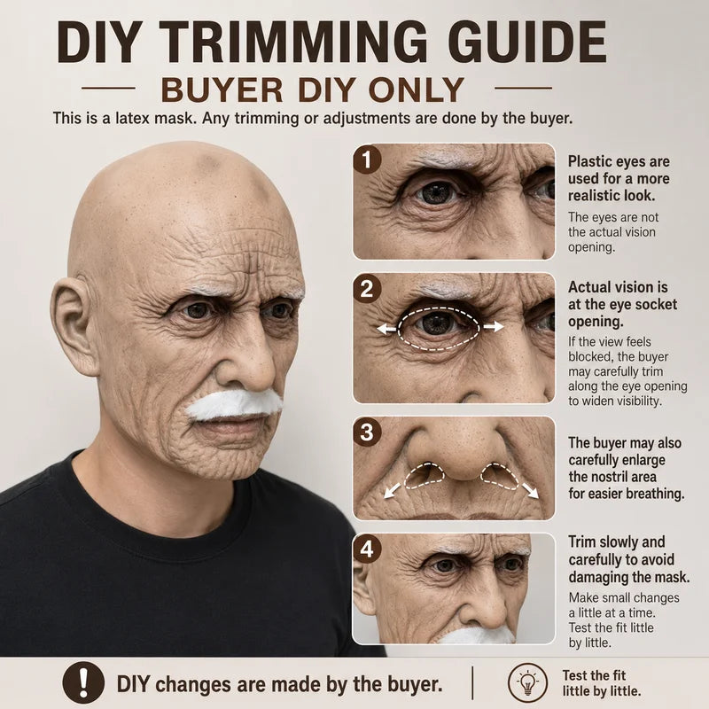 Realistic Elderly Man Latex Mask with Beard for Halloween Cosplay Costume