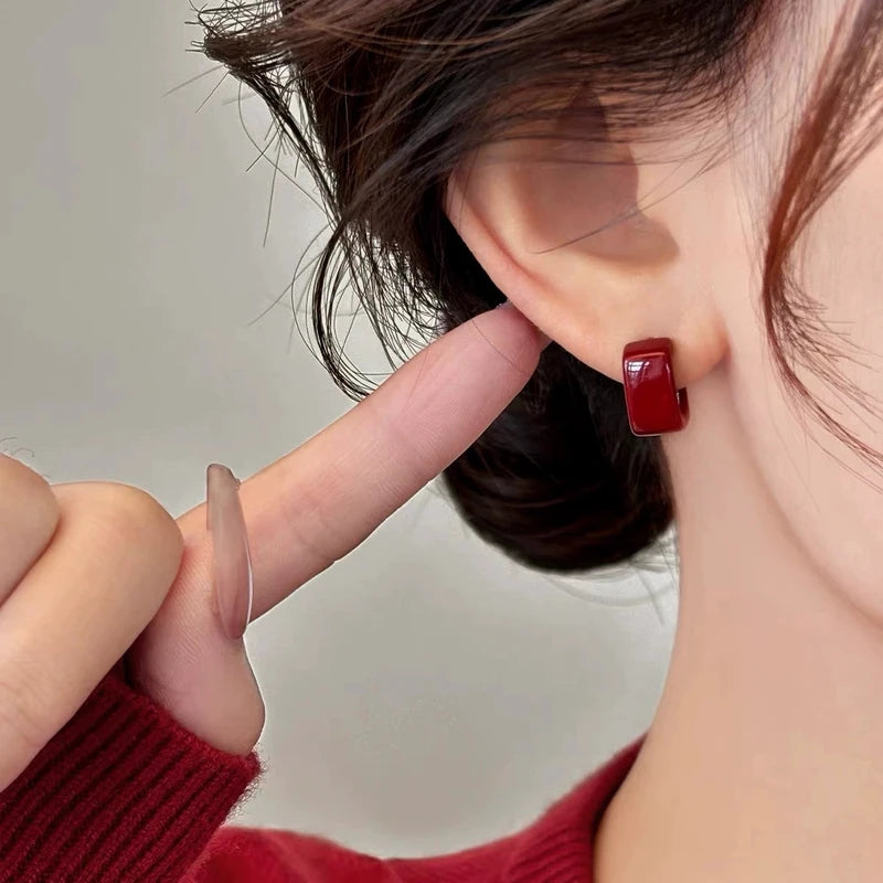 Red Wine Drip Glaze Ear Stud Earrings for Women Girl Jewelry Gift Party