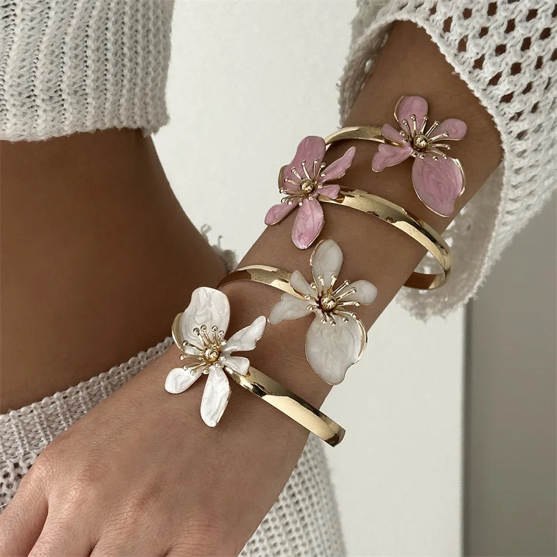 Large Flower Metal Bracelet for Women - Exaggerated Hollow Out Bangle Jewelry