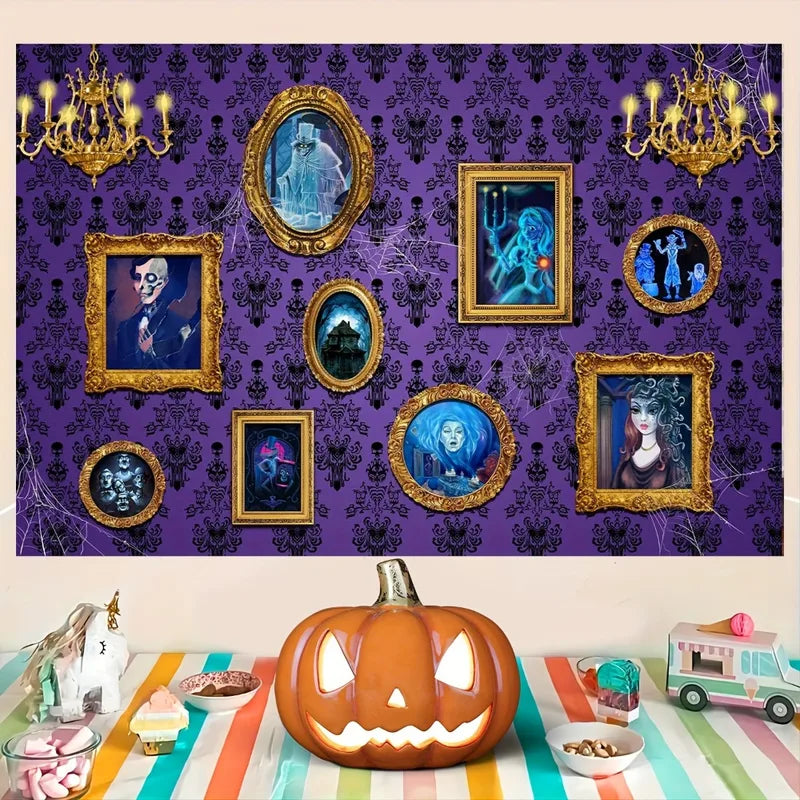 Halloween Haunted House & Gothic Spider Web Party Background Decor - Polyester Photography Backdrop