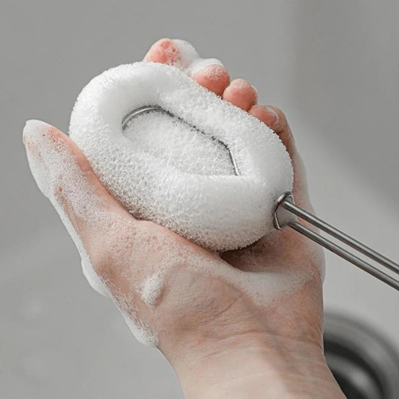 Stainless Steel Bottle Brush with Replaceable Sponge Head for Glass & Bottle Cleaning