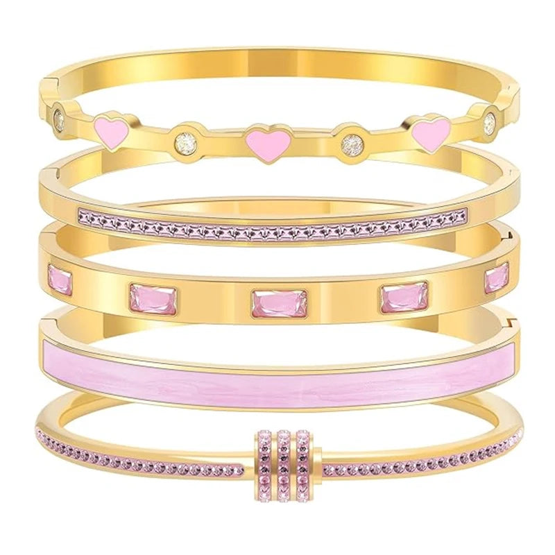 Stackable Gold Color Bangle Bracelet Set for Women - 18K Gold Plated Jewelry