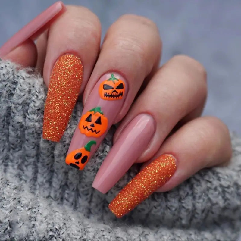 Halloween Fake Nail Tips 24-Piece Ghost & Pumpkin Spooky Design Press On Nails