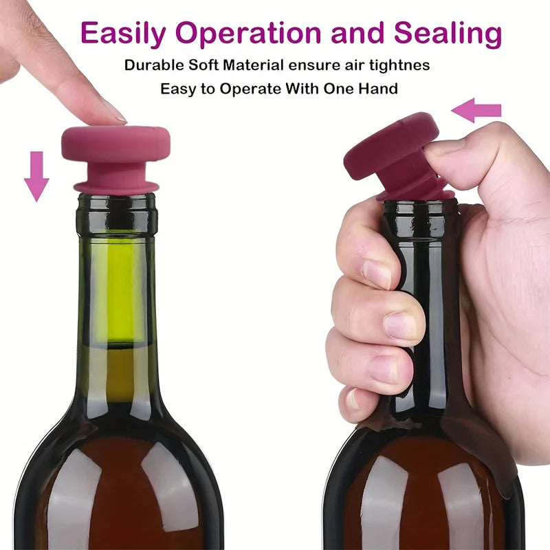 Silicone Wine Bottle Stopper Set - Multiple Colors, 5PCS