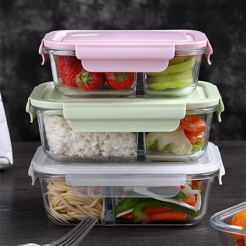 Glass Lunch Box Sealed Food Container with Lid Portable Bento Box for Picnic & Microwave