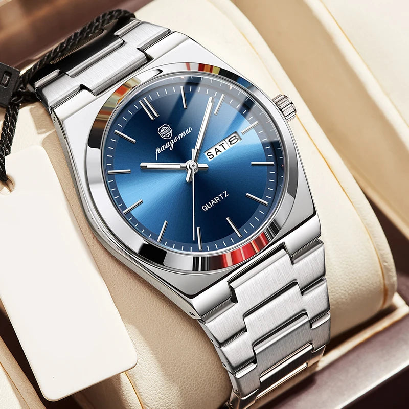 Men's Waterproof Quartz Watch with Luminous Dial and Chronograph | Multifunctional Stainless Steel Wristwatch