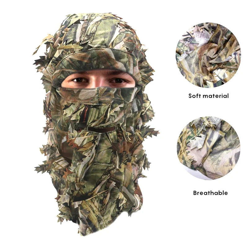 3D Leafy Ghillie Camouflage Hat & Face Mask Set - Hunting & Halloween Gear