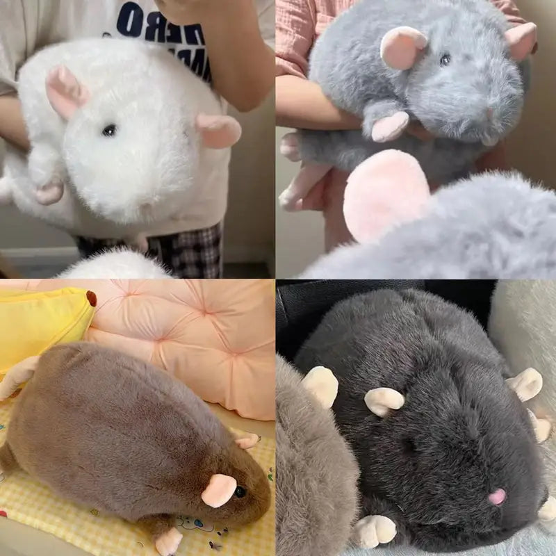 Cute Plush Rat Doll with Flower Branch - Oversized Animal Toy for Kids & Adults