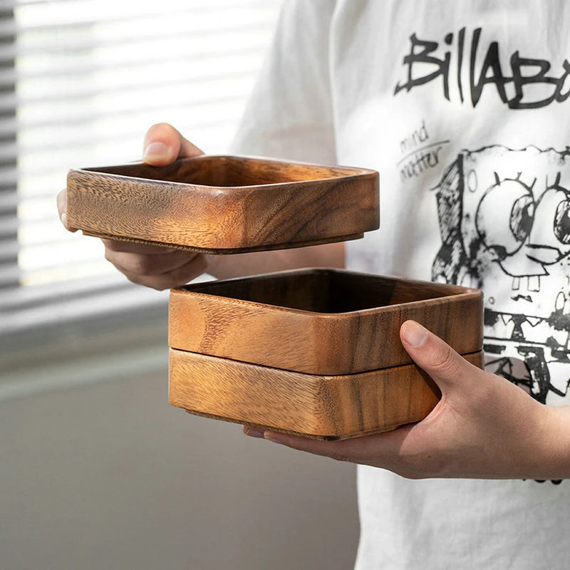 Wood Serving Tray with Compartments - Dessert, Snack, Fruit Storage Organizer for Kitchen or Home Decor