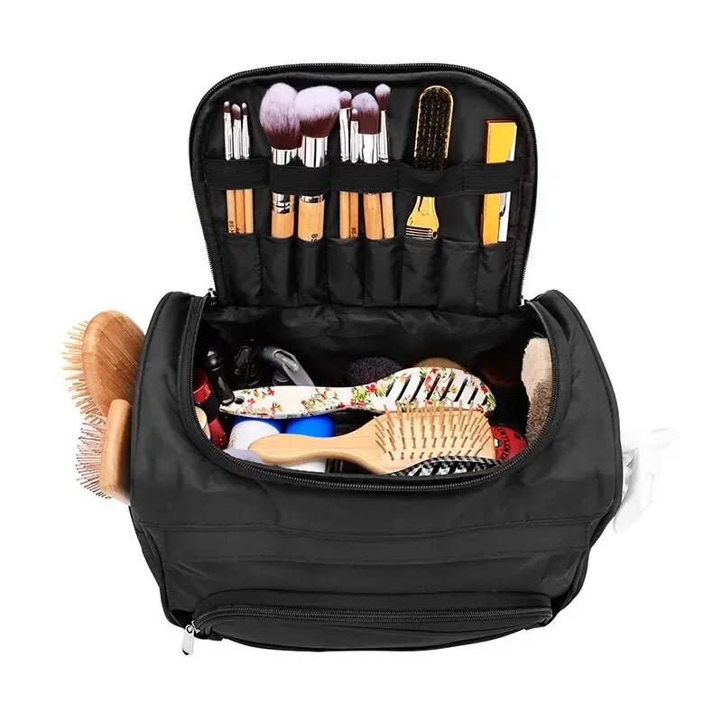 Large Capacity Waterproof Makeup Bag with Shoulder Strap for Travel & Salon Use