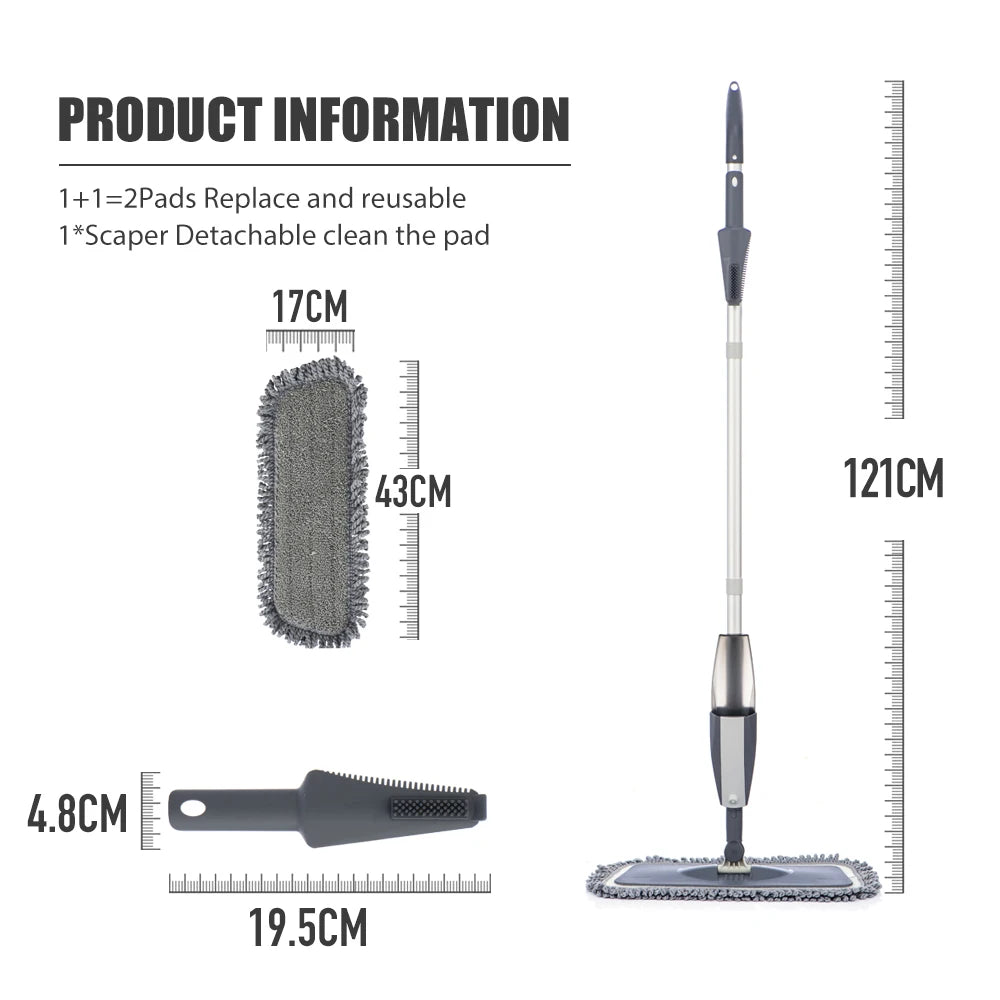 Magic Spray Mop for Wooden Floors with Reusable Microfiber Pads 360° Handle Home Cleaning Tool