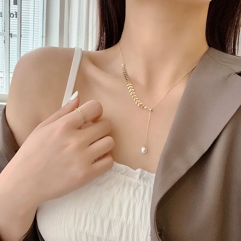 Women Jewelry Sets Necklace Bracelet Earrings Gold Wheat Charm Wedding Party Gift